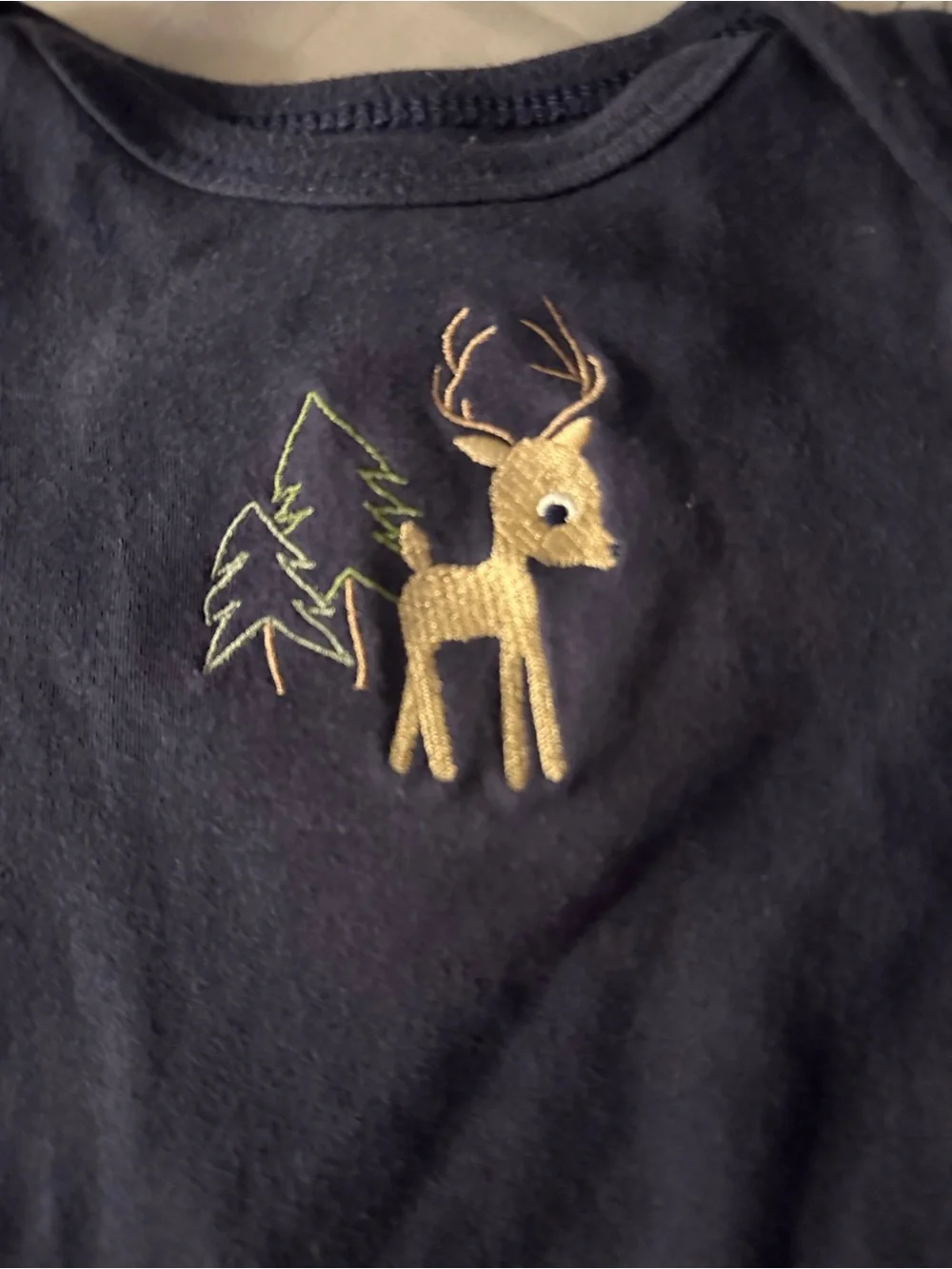 Luvable Friends Navy One-Piece with Gold Deer Embroidery